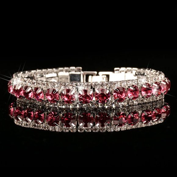 Prom Pageant Bridal Jewelry - Pink / White Rhinestone Bracelet